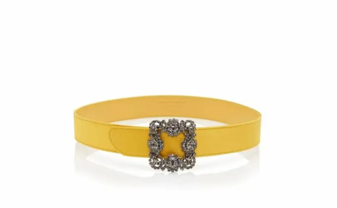 Belts Women Manolo Blahnik HANGISI BELTYellow Satin Crystal Buckled Belt Belts Women Manolo Blahnik HANGISI BELTYellow Satin Crystal Buckled Belt