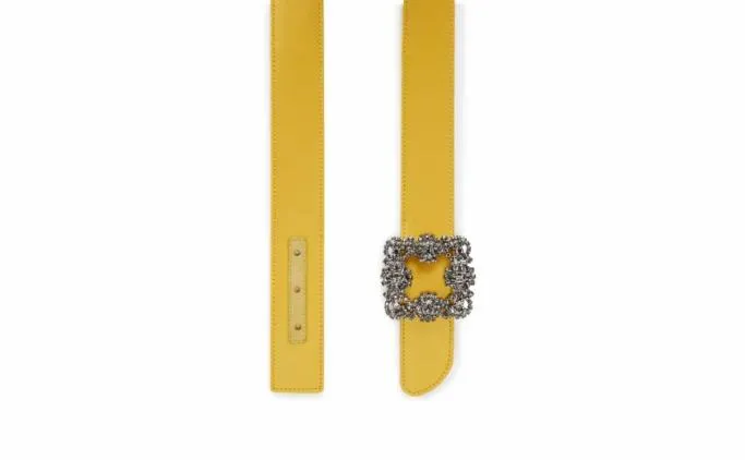 Belts Women Manolo Blahnik HANGISI BELTYellow Satin Crystal Buckled Belt Belts Women Manolo Blahnik HANGISI BELTYellow Satin Crystal Buckled Belt