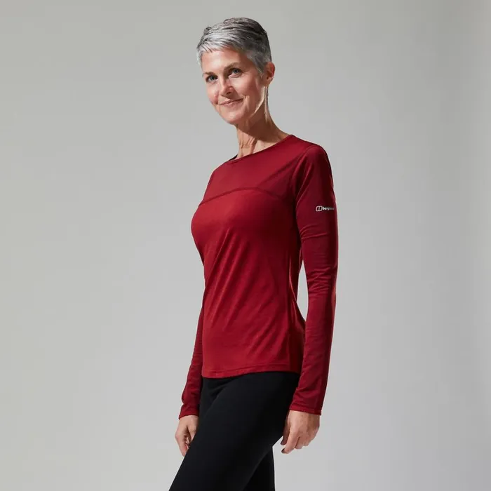 Berghaus TShirts Voyager Tech Tee Long Sleeve Crew Red 8211 Women
