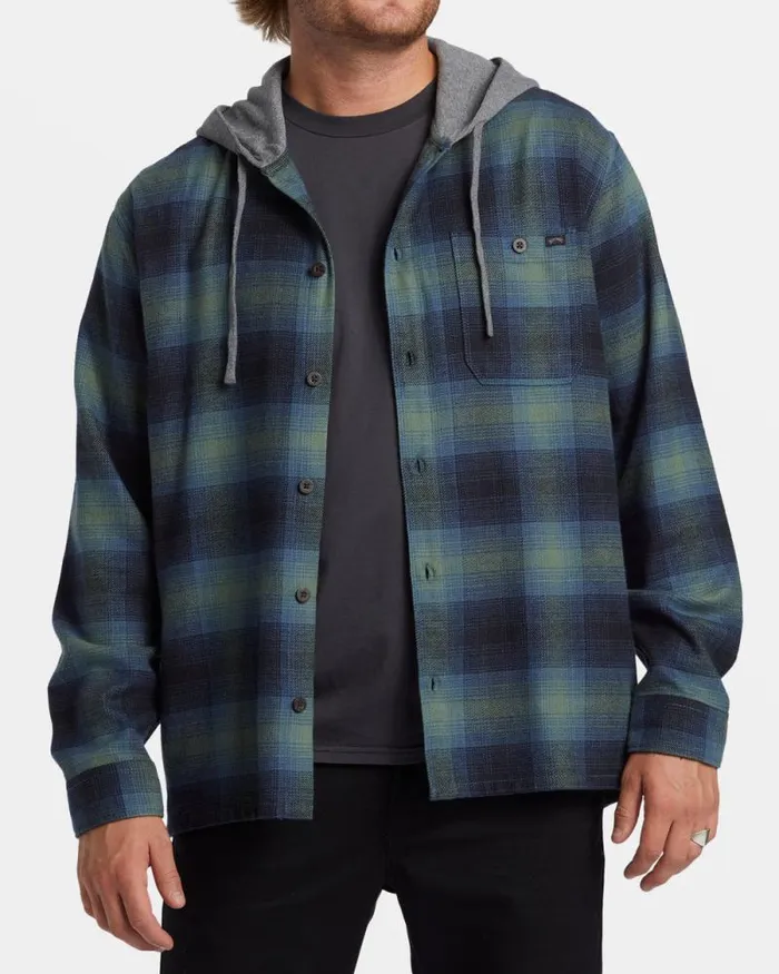 Billabong Flannels Baja Hooded Long Sleeve Flannel Shirt Fern 8211 Men