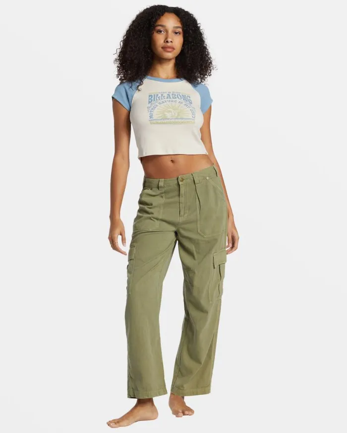 Billabong Graphic Tees and Tanks Blissed Cropped Raglan TShirt Blue Shadow 8211 Women Billabong Graphic Tees and Tanks Blissed Cropped Raglan TShirt Blue Shadow 8211 Women
