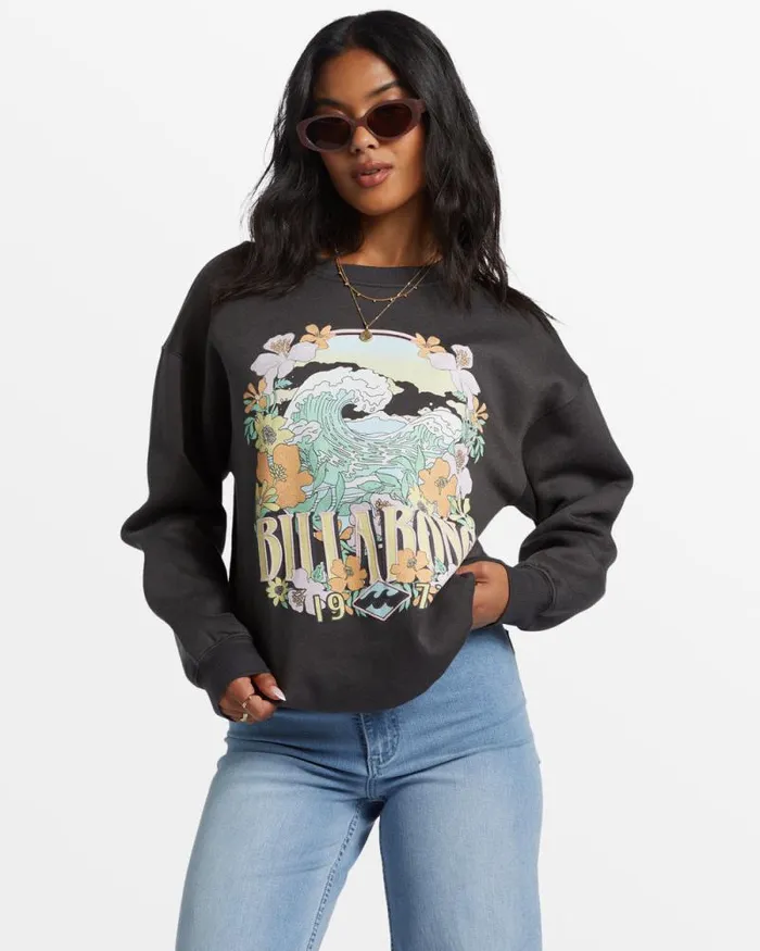 Billabong Sweatshirts and Fleece Waves Are Calling Crew Neck Sweatshirt Off Black 8211 Women Billabong Sweatshirts and Fleece Waves Are Calling Crew Neck Sweatshirt Off Black 8211 Women