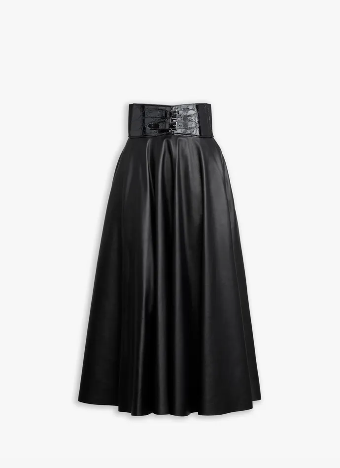 Black BELTED LAMBSKIN SKIRT Women Alaa Skirts