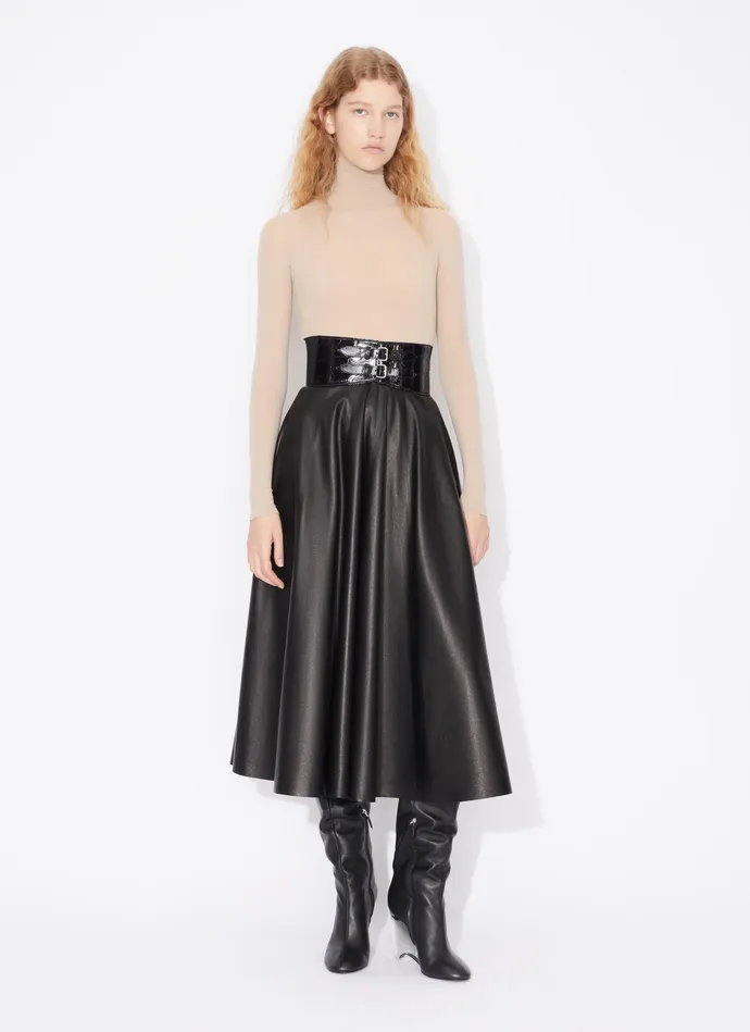 Black BELTED LAMBSKIN SKIRT Women Alaa Skirts