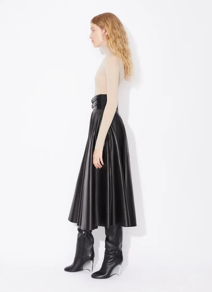 Black BELTED LAMBSKIN SKIRT Women Alaa Skirts