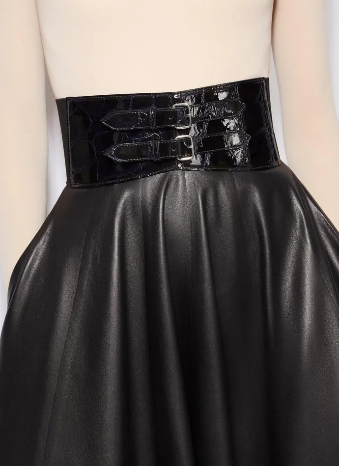 Black BELTED LAMBSKIN SKIRT Women Alaa Skirts