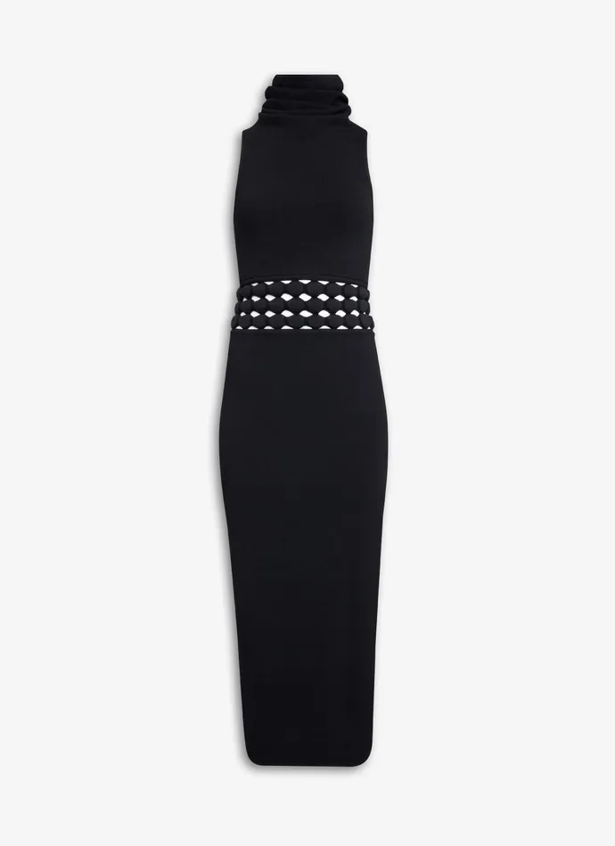 Black HOODED DRESS WITH 3D PERFORATIONS Women Alaa Dresses
