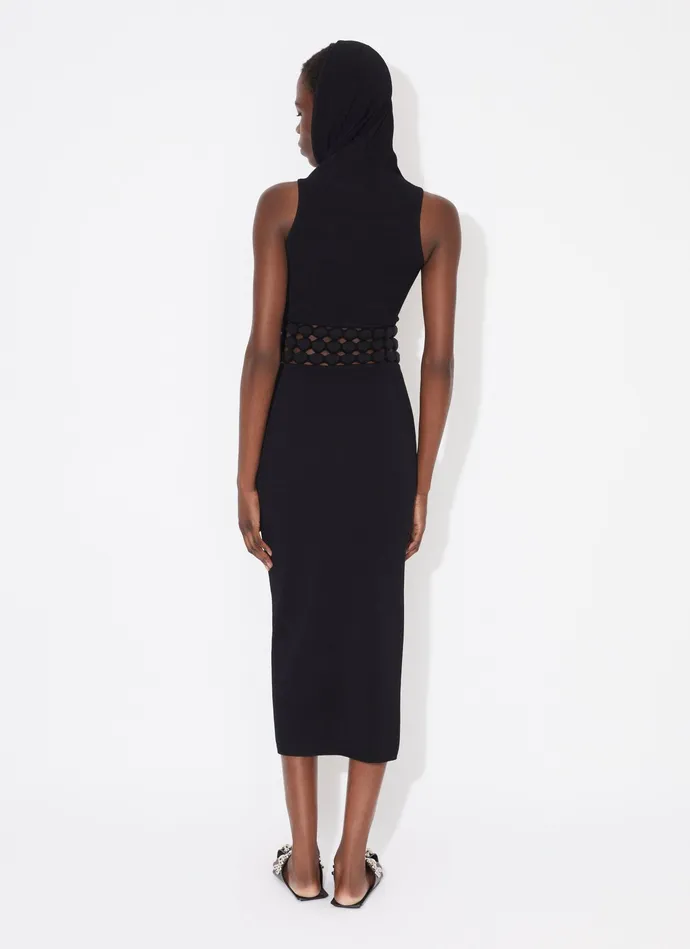 Black HOODED DRESS WITH 3D PERFORATIONS Women Alaa Dresses