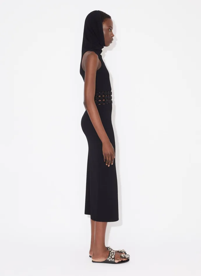 Black HOODED DRESS WITH 3D PERFORATIONS Women Alaa Dresses
