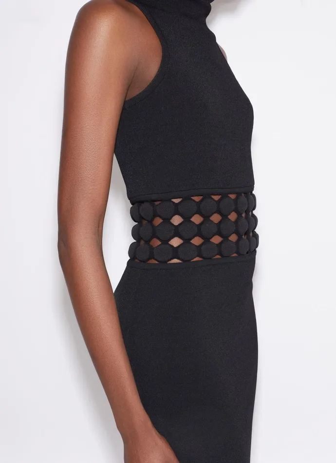 Black HOODED DRESS WITH 3D PERFORATIONS Women Alaa Dresses