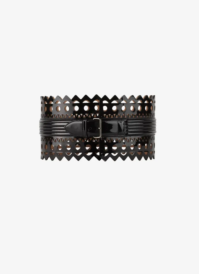 Black Small Corset Belt Vienne Wave Calfskin Women Alaa Corset Belts