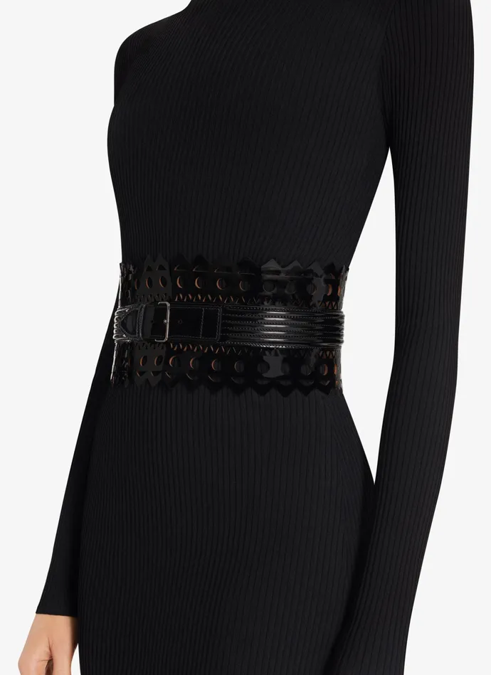 Black Small Corset Belt Vienne Wave Calfskin Women Alaa Corset Belts Black Small Corset Belt Vienne Wave Calfskin Women Alaa Corset Belts