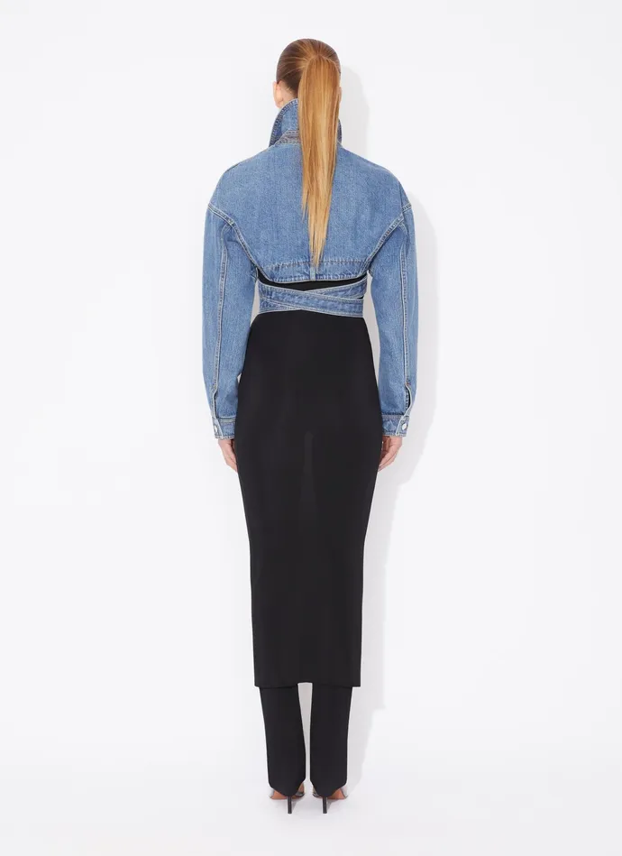 Blue DENIM CROSS OVER JACKET Women Alaa Coats and Jackets