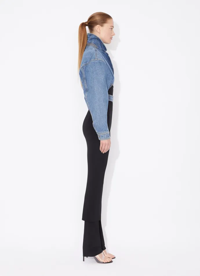 Blue DENIM CROSS OVER JACKET Women Alaa Coats and Jackets