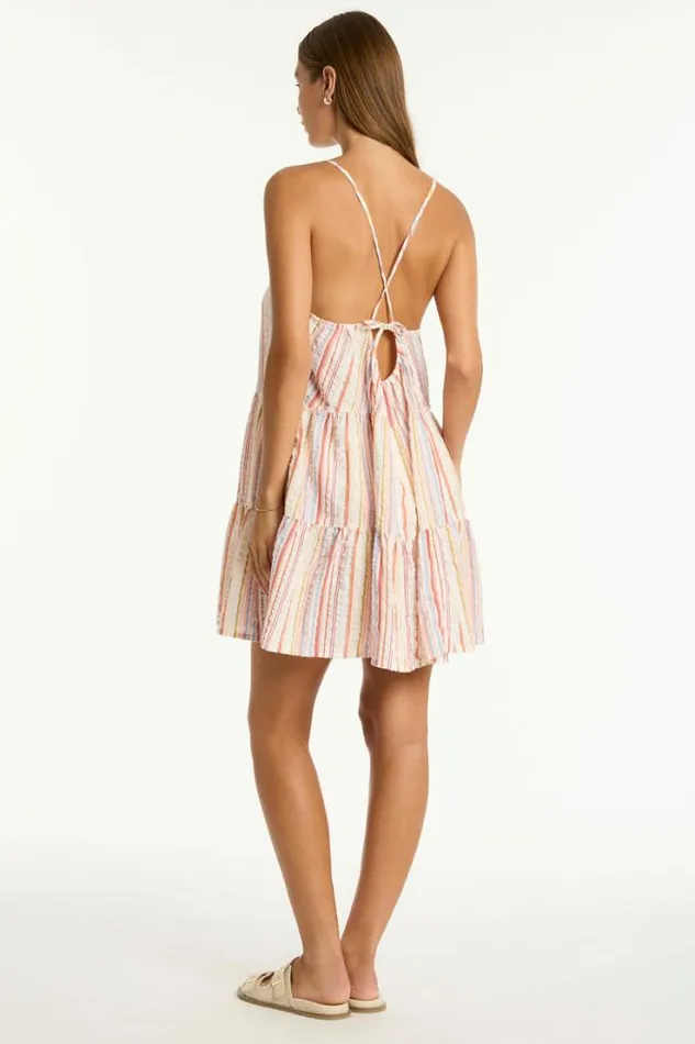 Boho Stripe Tie Back Short Sundress Boho Stripe Women Sea Level Dresses
