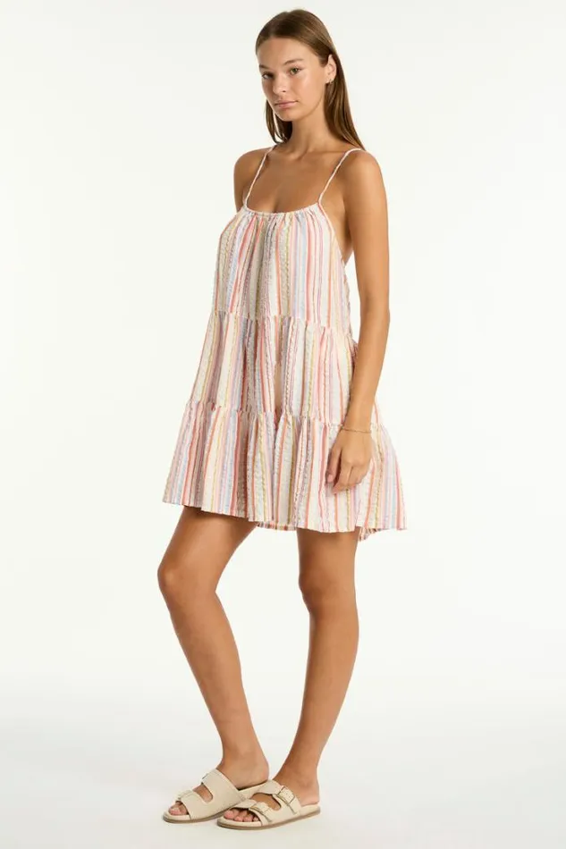 Boho Stripe Tie Back Short Sundress Boho Stripe Women Sea Level Dresses