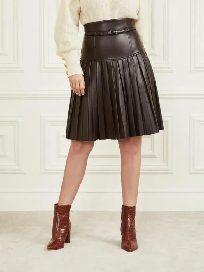 Bottoms Women Marciano Foxton Pleated Skirt Dark Roast