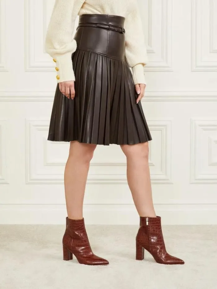 Bottoms Women Marciano Foxton Pleated Skirt Dark Roast Bottoms Women Marciano Foxton Pleated Skirt Dark Roast