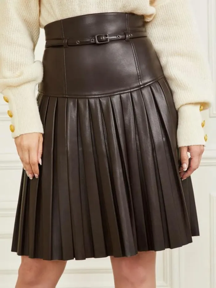 Bottoms Women Marciano Foxton Pleated Skirt Dark Roast Bottoms Women Marciano Foxton Pleated Skirt Dark Roast