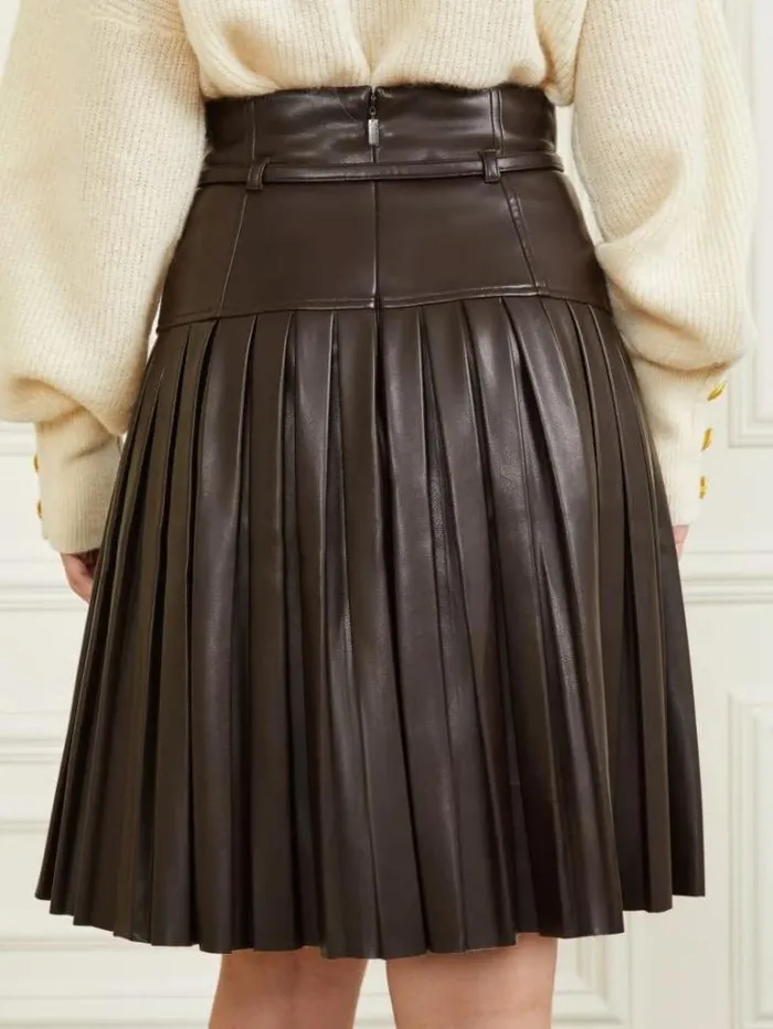 Bottoms Women Marciano Foxton Pleated Skirt Dark Roast Bottoms Women Marciano Foxton Pleated Skirt Dark Roast