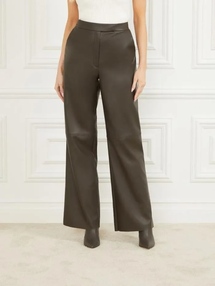 Bottoms Women Marciano Vixen FauxLeather Wide Leg Pant 344 Olive Branch