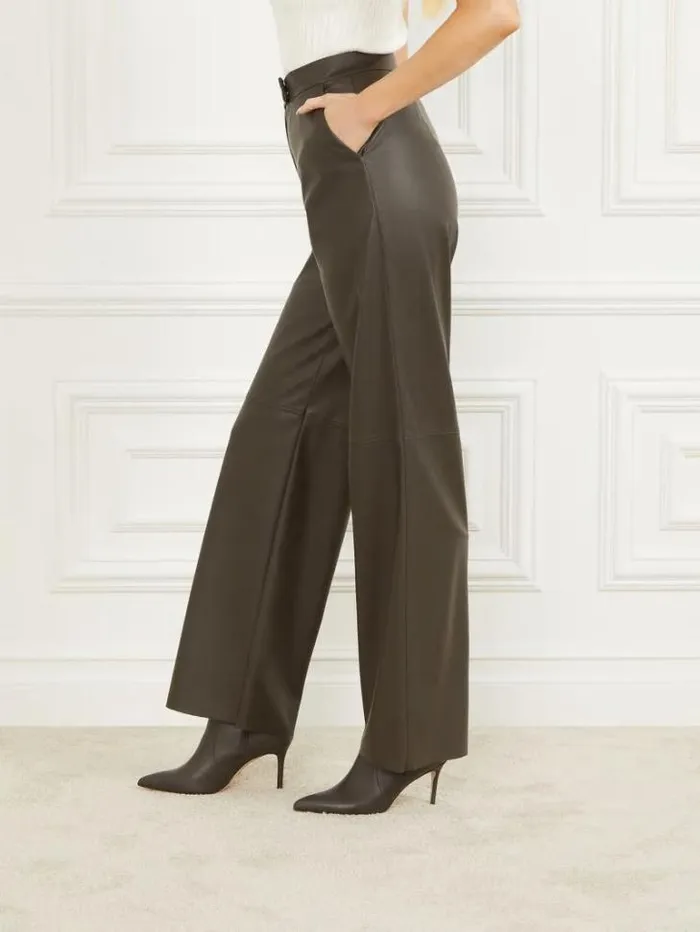 Bottoms Women Marciano Vixen FauxLeather Wide Leg Pant 344 Olive Branch