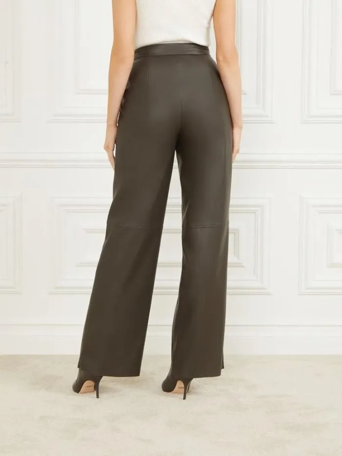 Bottoms Women Marciano Vixen FauxLeather Wide Leg Pant 344 Olive Branch