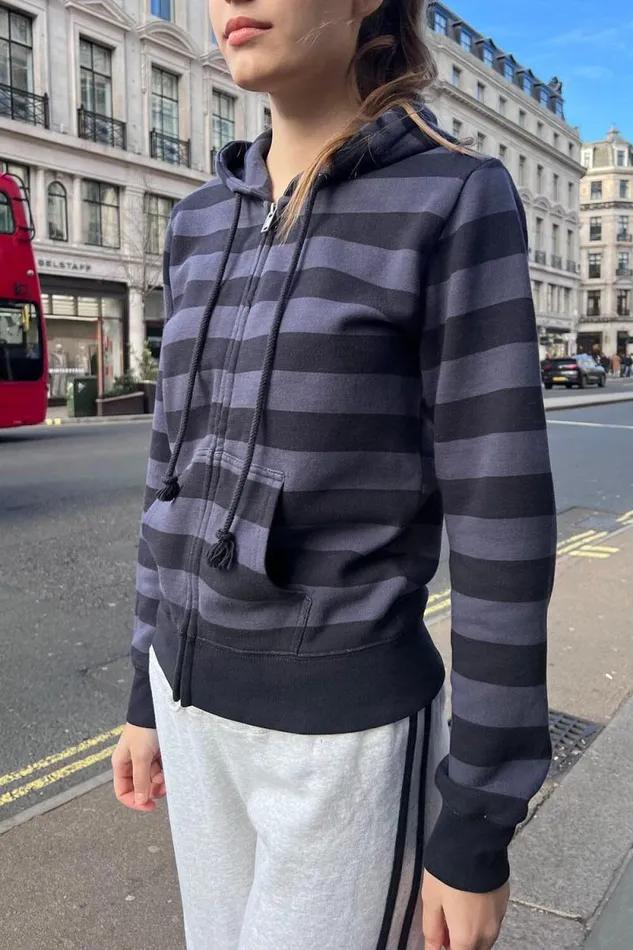 Brandy Melville Sweatpants and Sweatshirts Christy Striped Hoodie Dusty Navy Purple Stripes 8211 Women