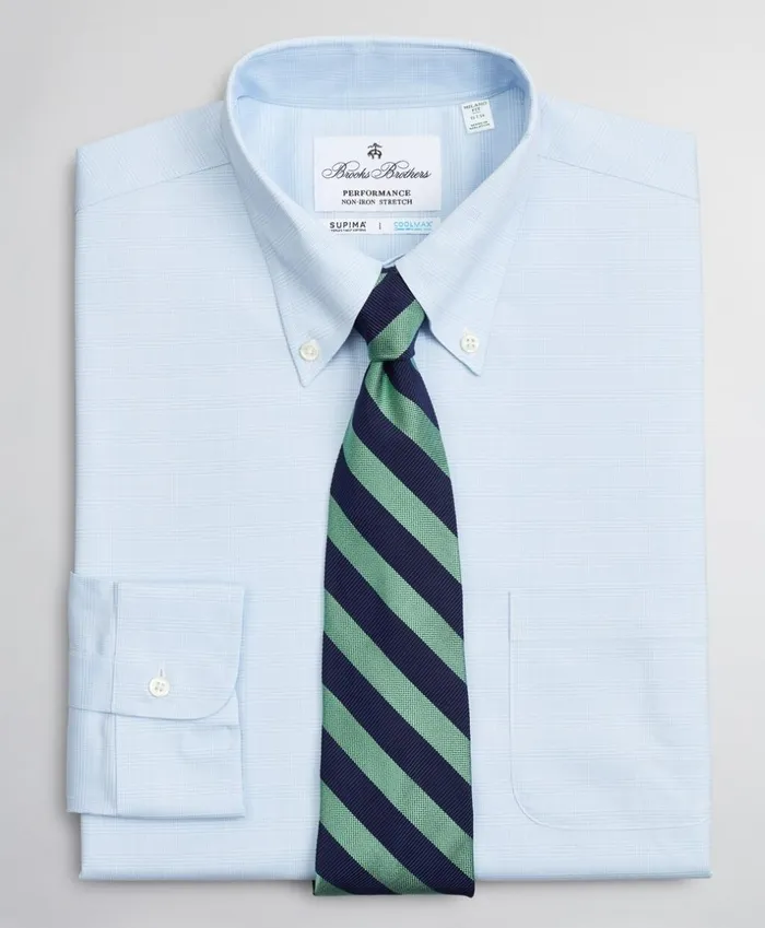 Brooks Brothers Dress Shirts Milano SlimFit Dress Shirt Performance NonIron With COOLMAX ButtonDown Collar Twill Check Light Blue 8211 Men Brooks Brothers Dress Shirts Milano SlimFit Dress Shirt Performance NonIron With COOLMAX ButtonDown Collar Twill Check Light Blue 8211 Men