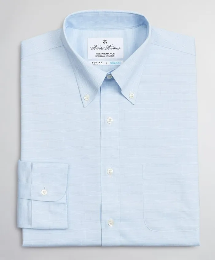 Brooks Brothers Dress Shirts Regent Fitted Dress Shirt Performance NonIron With COOLMAX ButtonDown Collar Twill Check Light Blue 8211 Men Brooks Brothers Dress Shirts Regent Fitted Dress Shirt Performance NonIron With COOLMAX ButtonDown Collar Twill Check Light Blue 8211 Men