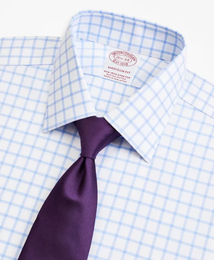 Brooks Brothers Dress Shirts Stretch Madison ClassicFit Dress Shirt NonIron Twill Ainsley Collar French Cuff Grid Check Light Blue 8211 Men Brooks Brothers Dress Shirts Stretch Madison ClassicFit Dress Shirt NonIron Twill Ainsley Collar French Cuff Grid Check Light Blue 8211 Men