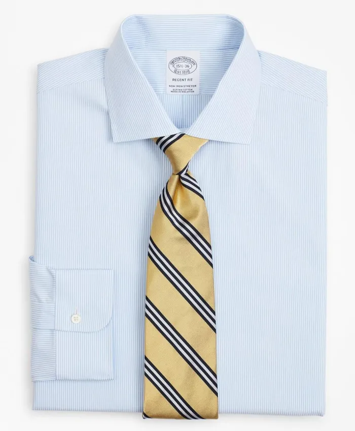 Brooks Brothers Dress Shirts Stretch Regent Fitted Dress Shirt NonIron Poplin English Collar Fine Stripe Light Blue 8211 Men Brooks Brothers Dress Shirts Stretch Regent Fitted Dress Shirt NonIron Poplin English Collar Fine Stripe Light Blue 8211 Men