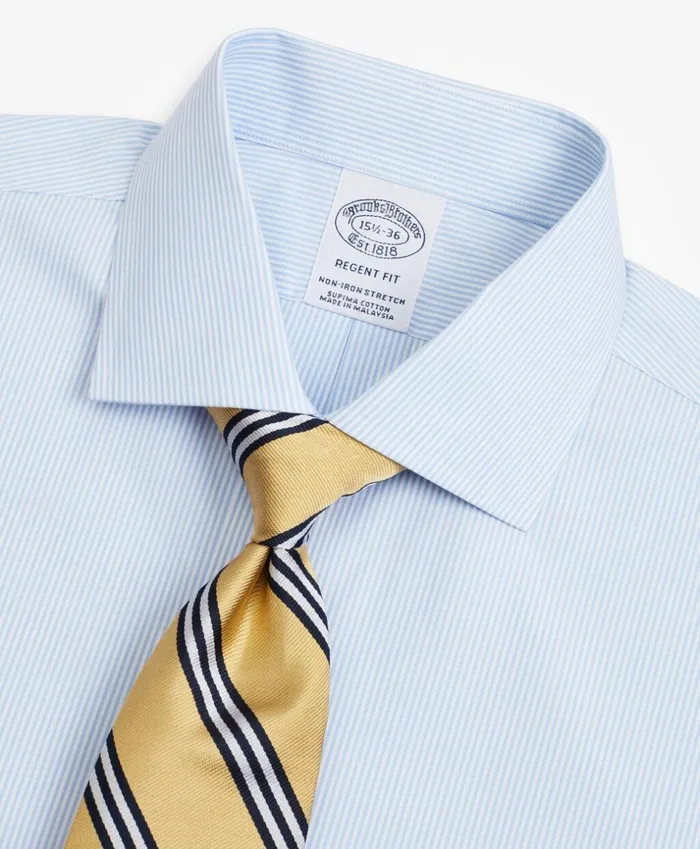 Brooks Brothers Dress Shirts Stretch Regent Fitted Dress Shirt NonIron Poplin English Collar Fine Stripe Light Blue 8211 Men Brooks Brothers Dress Shirts Stretch Regent Fitted Dress Shirt NonIron Poplin English Collar Fine Stripe Light Blue 8211 Men