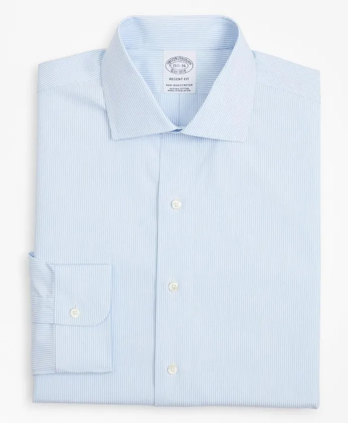 Brooks Brothers Dress Shirts Stretch Regent Fitted Dress Shirt NonIron Poplin English Collar Fine Stripe Light Blue 8211 Men Brooks Brothers Dress Shirts Stretch Regent Fitted Dress Shirt NonIron Poplin English Collar Fine Stripe Light Blue 8211 Men