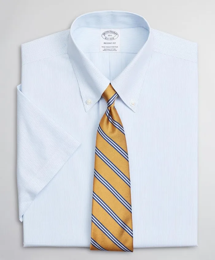 Brooks Brothers Dress Shirts Stretch Regent Fitted Dress Shirt NonIron Poplin ShortSleeve Fine Stripe Light Blue 8211 Men Brooks Brothers Dress Shirts Stretch Regent Fitted Dress Shirt NonIron Poplin ShortSleeve Fine Stripe Light Blue 8211 Men