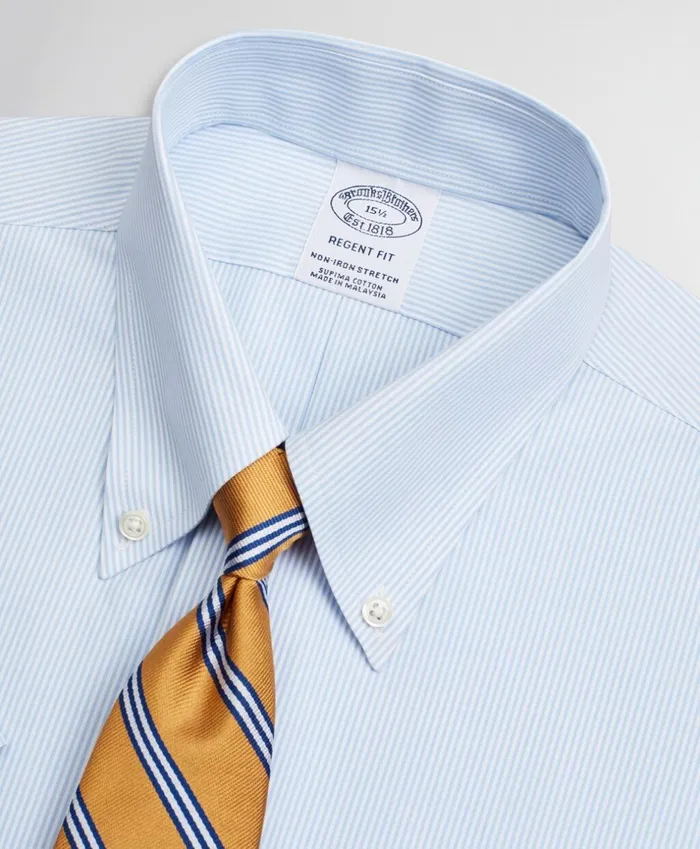 Brooks Brothers Dress Shirts Stretch Regent Fitted Dress Shirt NonIron Poplin ShortSleeve Fine Stripe Light Blue 8211 Men Brooks Brothers Dress Shirts Stretch Regent Fitted Dress Shirt NonIron Poplin ShortSleeve Fine Stripe Light Blue 8211 Men