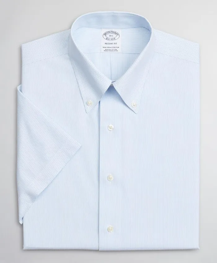 Brooks Brothers Dress Shirts Stretch Regent Fitted Dress Shirt NonIron Poplin ShortSleeve Fine Stripe Light Blue 8211 Men Brooks Brothers Dress Shirts Stretch Regent Fitted Dress Shirt NonIron Poplin ShortSleeve Fine Stripe Light Blue 8211 Men