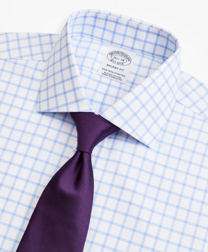 Brooks Brothers Dress Shirts Stretch Regent Fitted Dress Shirt NonIron Twill English Collar Grid Check Light Blue 8211 Men Brooks Brothers Dress Shirts Stretch Regent Fitted Dress Shirt NonIron Twill English Collar Grid Check Light Blue 8211 Men
