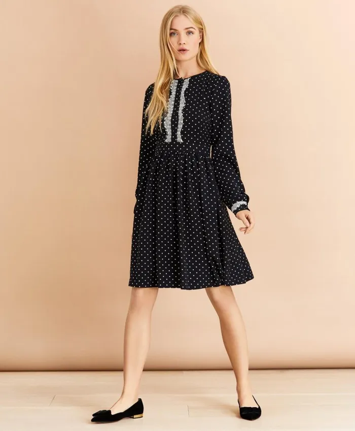 Brooks Brothers Dresses LaceTrimmed PolkaDot Satin Dress Black 8211 Women