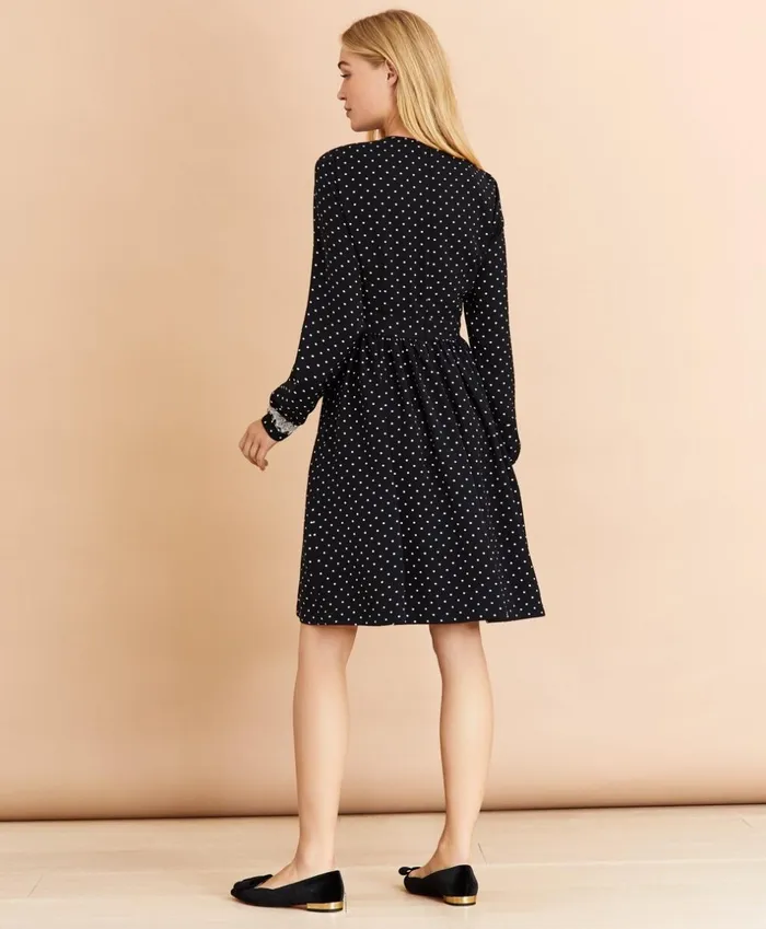 Brooks Brothers Dresses LaceTrimmed PolkaDot Satin Dress Black 8211 Women Brooks Brothers Dresses LaceTrimmed PolkaDot Satin Dress Black 8211 Women