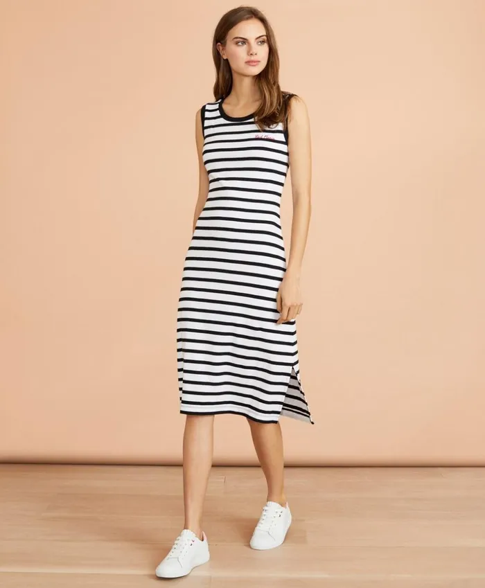 Brooks Brothers Dresses Striped Cotton Jersey Dress Whiteblack 8211 Women
