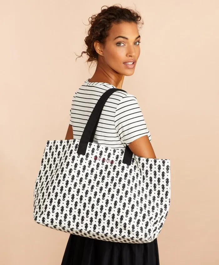 Brooks Brothers Handbags and Wallets SeahorsePrint Canvas Tote Bag Whiteblack 8211 Women Brooks Brothers Handbags and Wallets SeahorsePrint Canvas Tote Bag Whiteblack 8211 Women