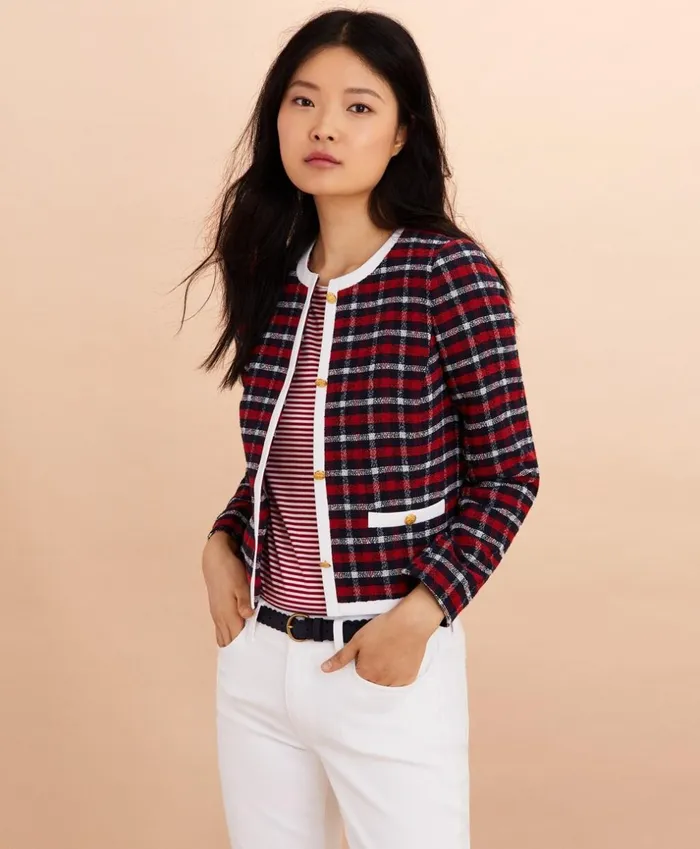 Brooks Brothers Jackets Checked Boucle Jacket Navyred 8211 Women