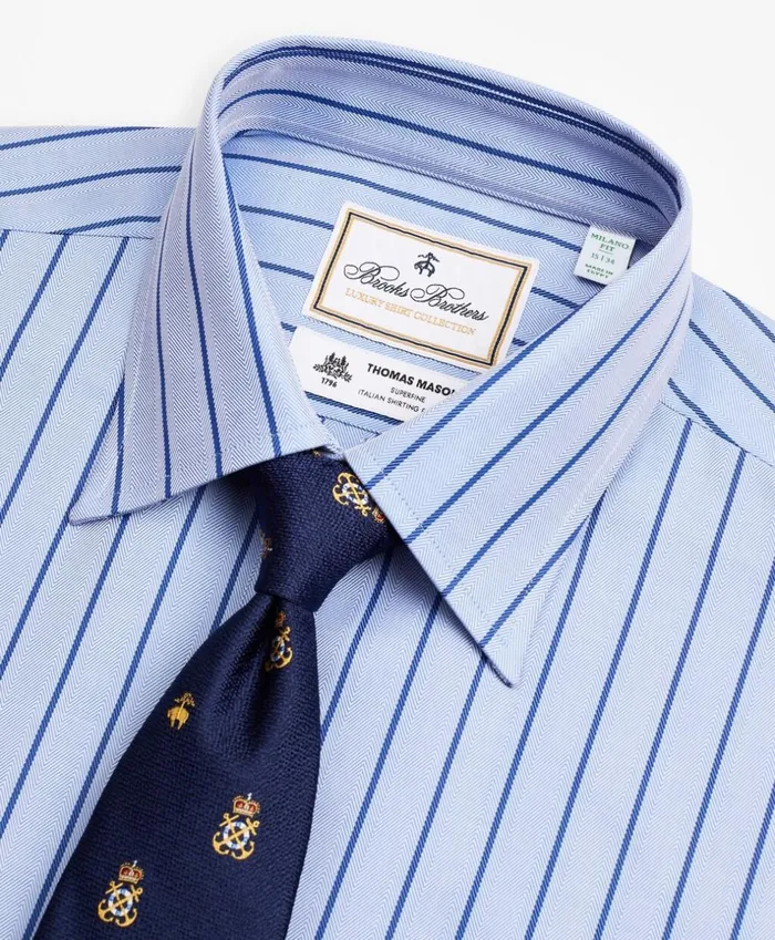 Brooks Brothers Luxury Shirts Luxury Collection Milano SlimFit Dress Shirt Franklin Spread Collar Herringbone Stripe Blue 8211 Men Brooks Brothers Luxury Shirts Luxury Collection Milano SlimFit Dress Shirt Franklin Spread Collar Herringbone Stripe Blue 8211 Men