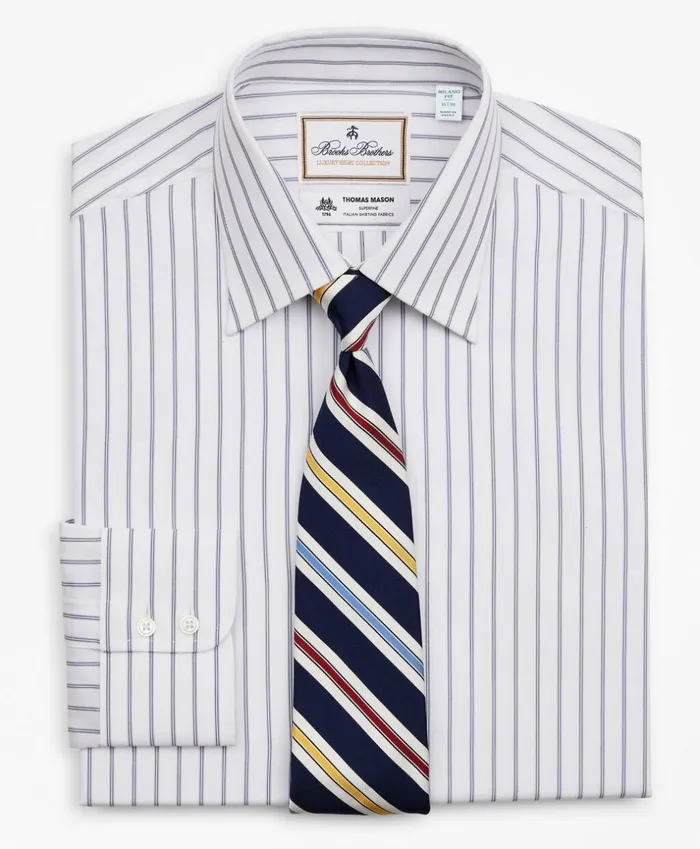 Brooks Brothers Luxury Shirts Luxury Collection Milano SlimFit Dress Shirt Franklin Spread Collar MicroOutline Stripe White 8211 Men