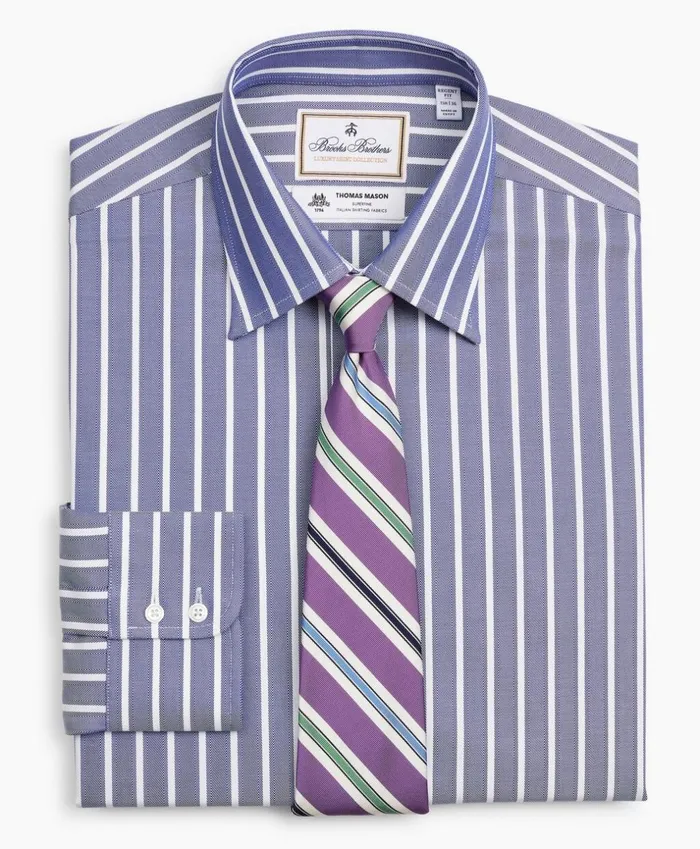 Brooks Brothers Luxury Shirts Luxury Collection Regent Fitted Dress Shirt Franklin Spread Collar Herringbone Wide Stripe Navy 8211 Men Brooks Brothers Luxury Shirts Luxury Collection Regent Fitted Dress Shirt Franklin Spread Collar Herringbone Wide Stripe Navy 8211 Men
