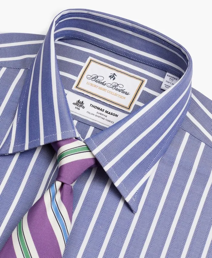 Brooks Brothers Luxury Shirts Luxury Collection Regent Fitted Dress Shirt Franklin Spread Collar Herringbone Wide Stripe Navy 8211 Men Brooks Brothers Luxury Shirts Luxury Collection Regent Fitted Dress Shirt Franklin Spread Collar Herringbone Wide Stripe Navy 8211 Men