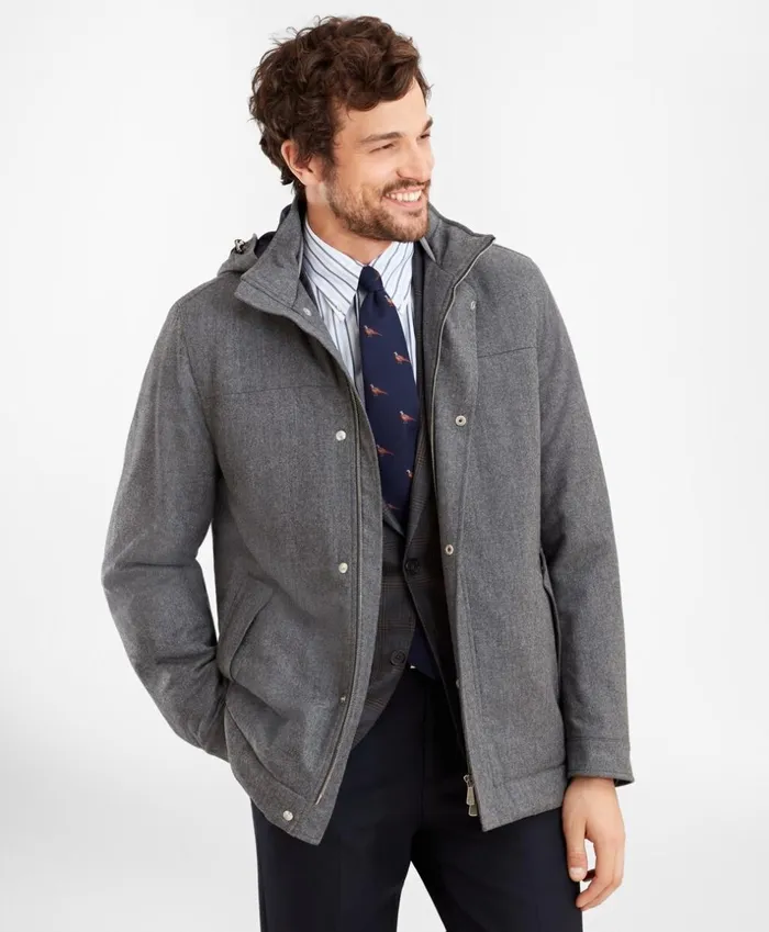 Brooks Brothers Outerwear Wool Hooded Jacket Light Grey 8211 Men