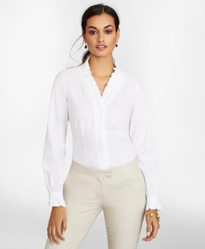 Brooks Brothers Petites Petite NonIron Stretch Supima Cotton Ruffle Pinpoint Oxford Dress Shirt White 8211 Women Brooks Brothers Petites Petite NonIron Stretch Supima Cotton Ruffle Pinpoint Oxford Dress Shirt White 8211 Women