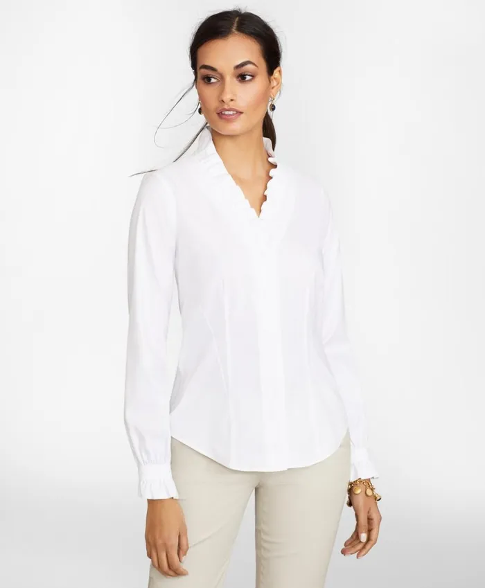 Brooks Brothers Petites Petite NonIron Stretch Supima Cotton Ruffle Pinpoint Oxford Dress Shirt White 8211 Women Brooks Brothers Petites Petite NonIron Stretch Supima Cotton Ruffle Pinpoint Oxford Dress Shirt White 8211 Women